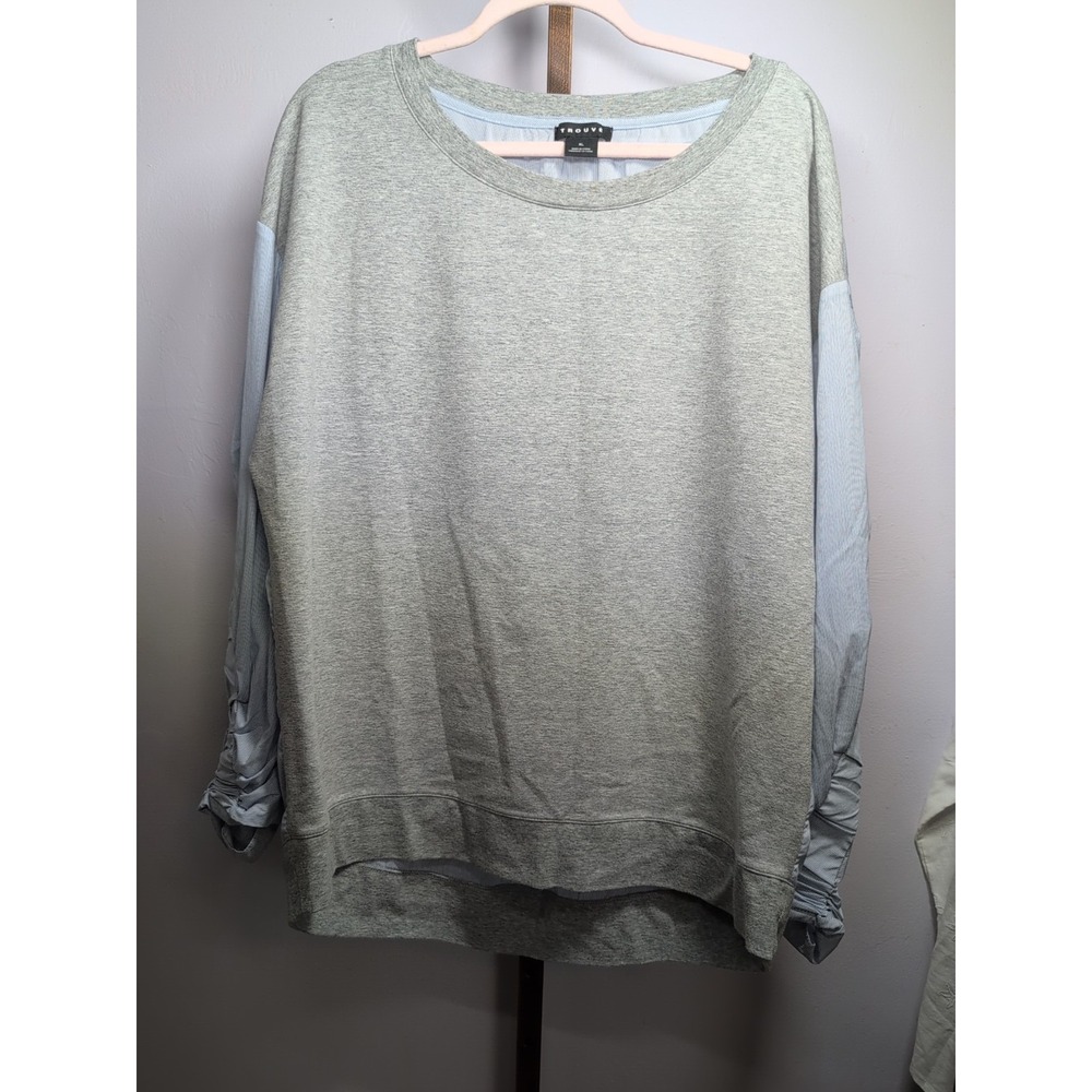 Trouve Women's Solid Gray Cotton Long Sleeve Round Neck Top Shirt Size XL